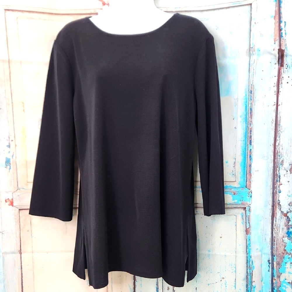 Misook‎ Black Relaxed Tunic Sweater Top